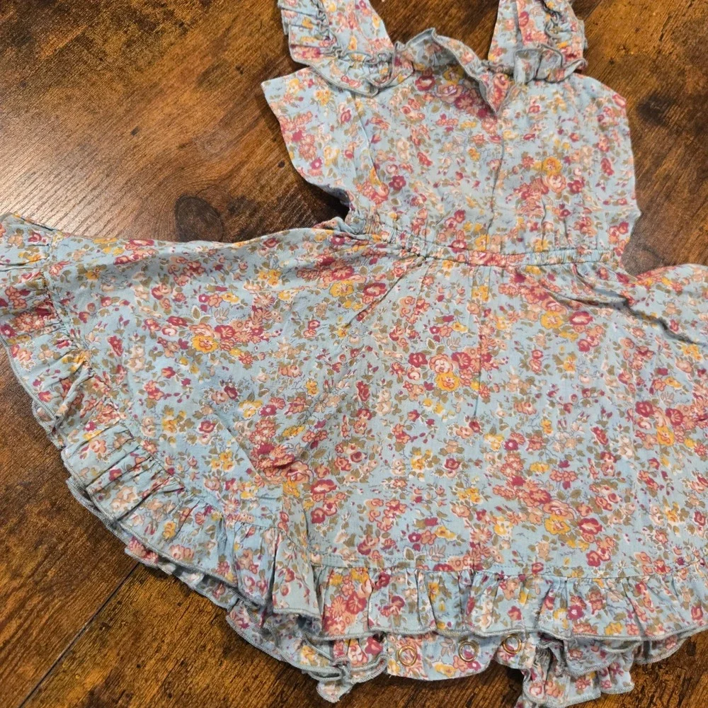 Little Minis Floral Ruffle Romper Light Blue Pink‎ Cotton 18-24 Months